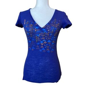 American Eagle Women's navy short sleeve tee with metallic accents, Sz XS